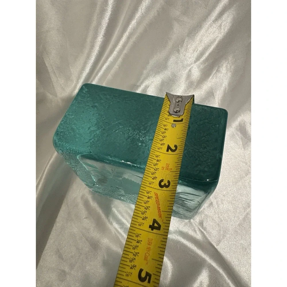 Etched Fish Paperweight Green Ice Block Signed Unique Carved Design